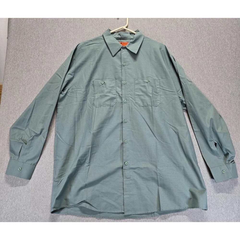 Red Kap Touchtex Work Shirt Mens 2XL Olive Green Button Up Wrinkle Resistant